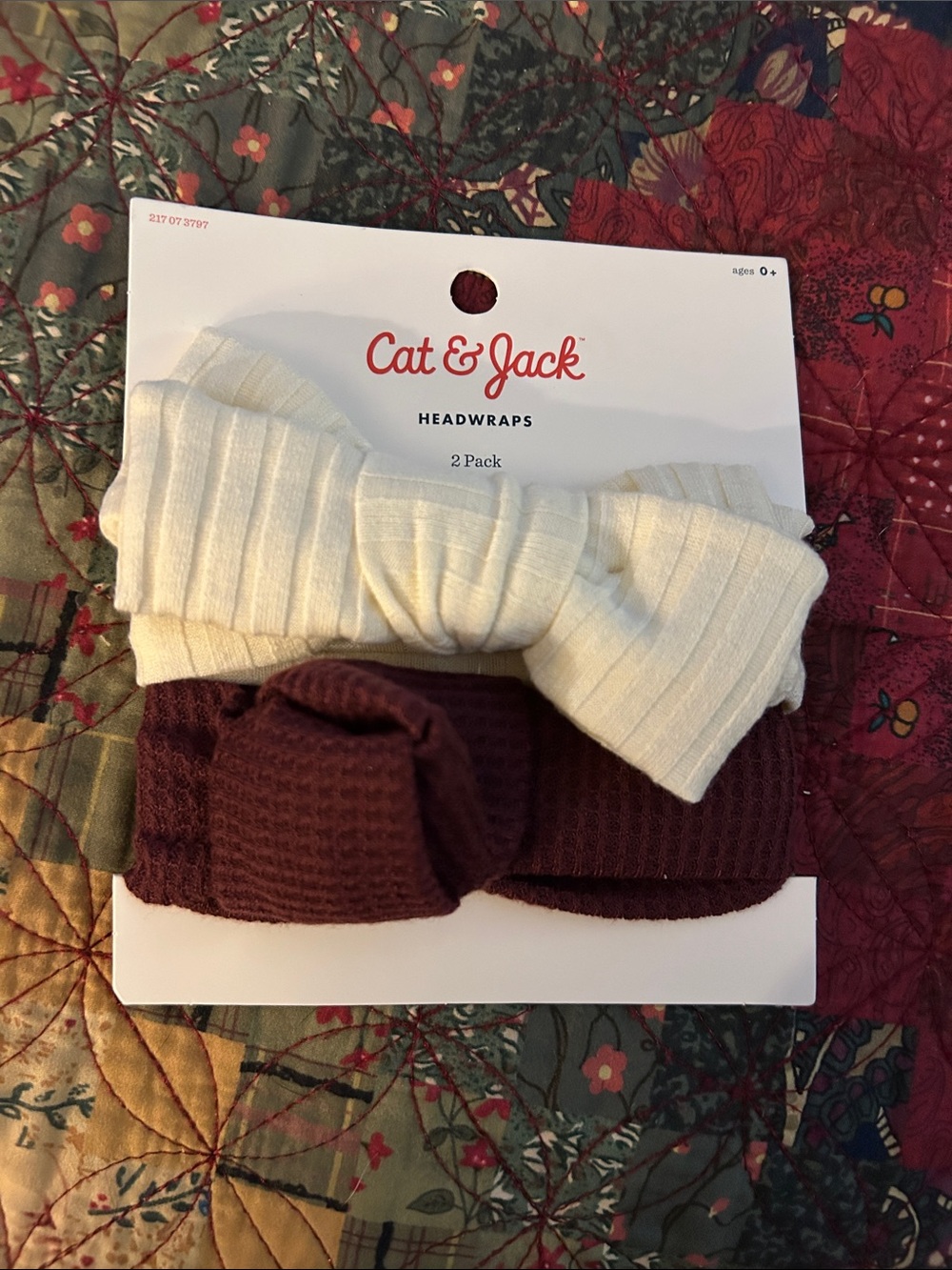 Cat & Jack Ribbed Knotted Baby Headwraps - Cream & Burgundy